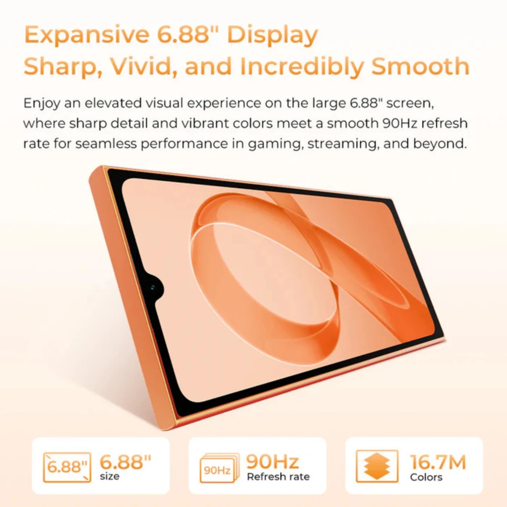Oukitel C72 4G 128 GB Negro 4 GB 5150 mAh con pantalla 6.88 pulgadas, biseles delgados, notch centrado en gota, colores cálidos y 90 Hz para fluidez