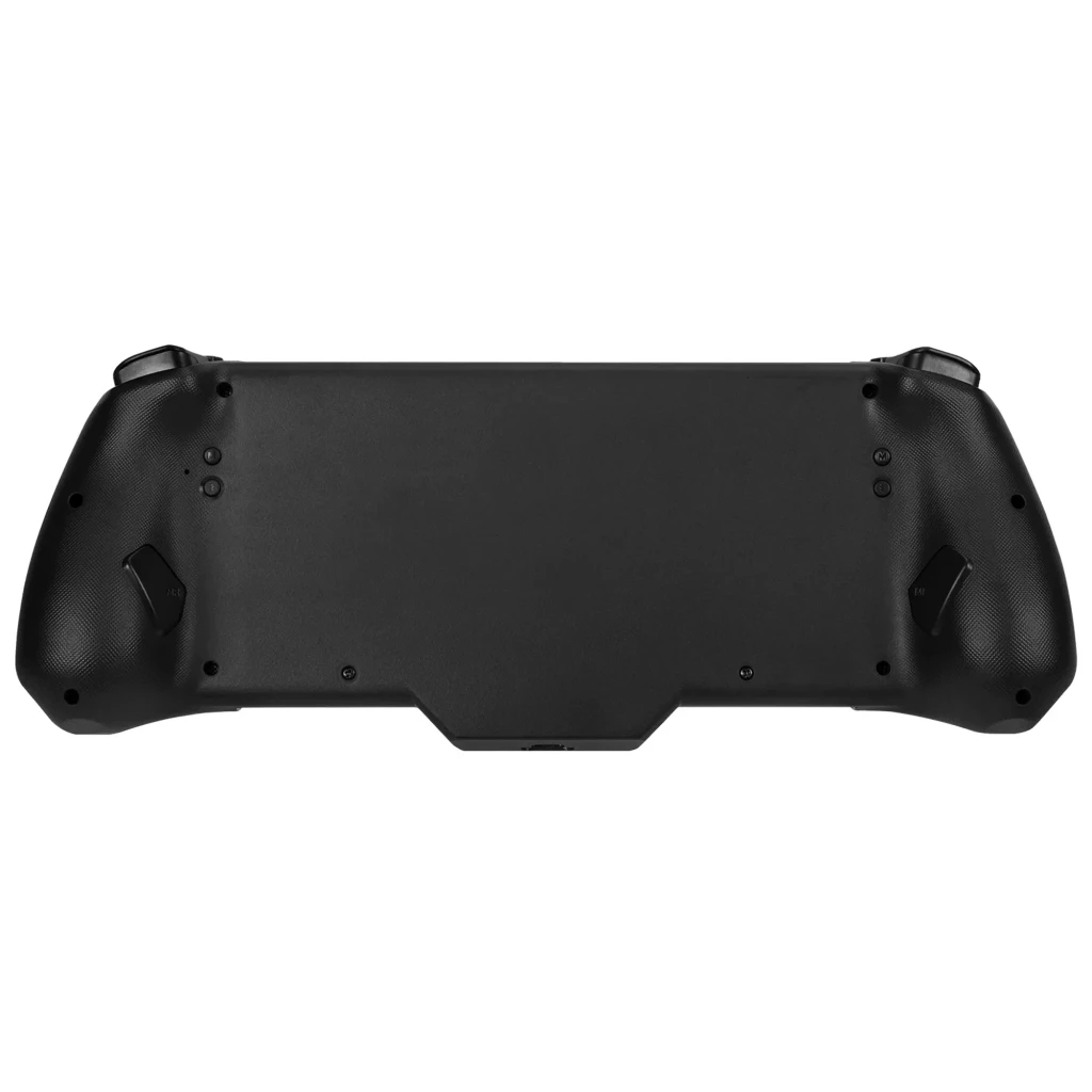 Parte trasera del Mando FUNLAB Luminpad Wireless Gripcon: carcasa negra mate, empuñaduras ergonómicas, gatillos superiores y diseño ancho para Switch y