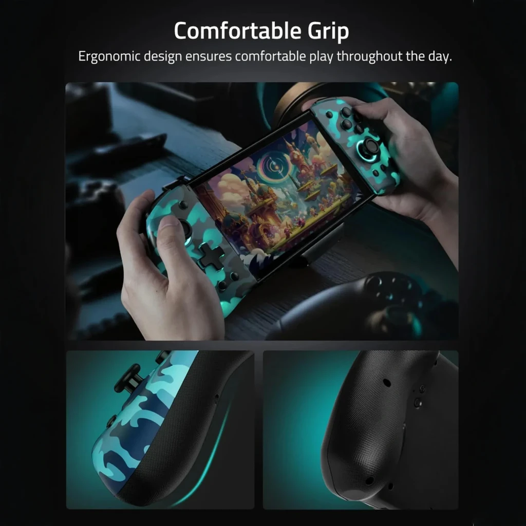 Mando FUNLAB Luminpad Wireless Gripcon Camuflaje Azul para Switch y Switch OLED, agarre ergonómico, joysticks precisos y botones retroiluminados