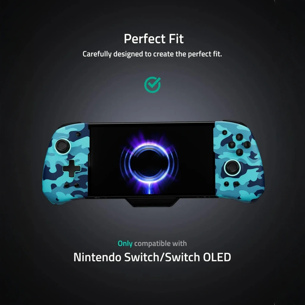 Mando FUNLAB Luminpad Wireless Gripcon camuflaje azul para Switch y Switch OLED, agarres ergonómicos, botones completos, ajuste perfecto y diseño llamativo