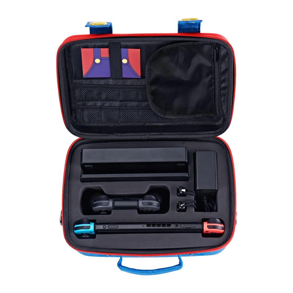Funda rígida FUNLAB Games Guardian Switch 2 con interior de espuma troquelada para consola, dock, Joy-Con y cargador, bolsillos de malla y diseño inspirado