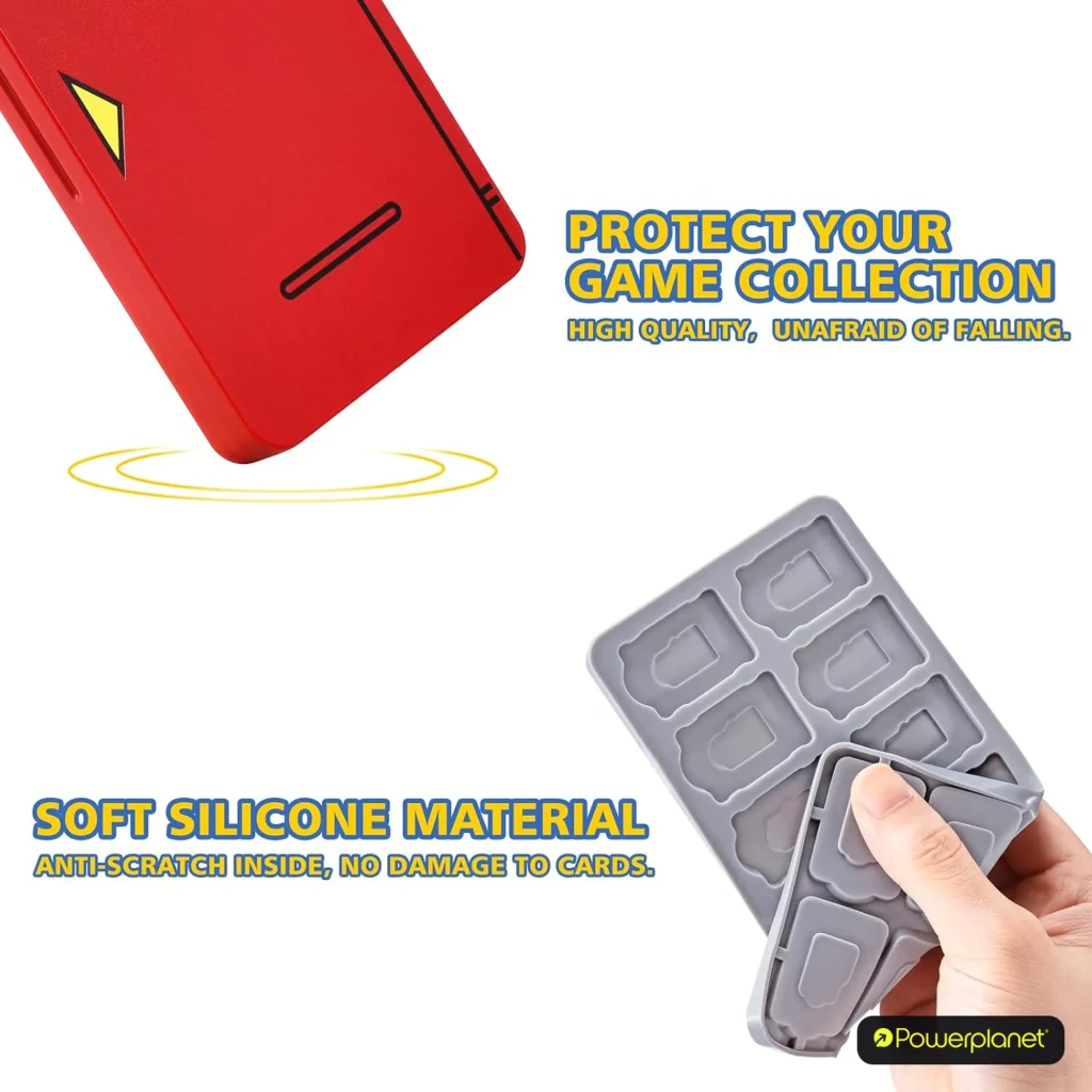 Estuche Funlab Switch Game Storage 24 Card Slots: carcasa roja resistente y compacta con bandeja interna de silicona gris suave, antiarañazos para 24 tarjetas