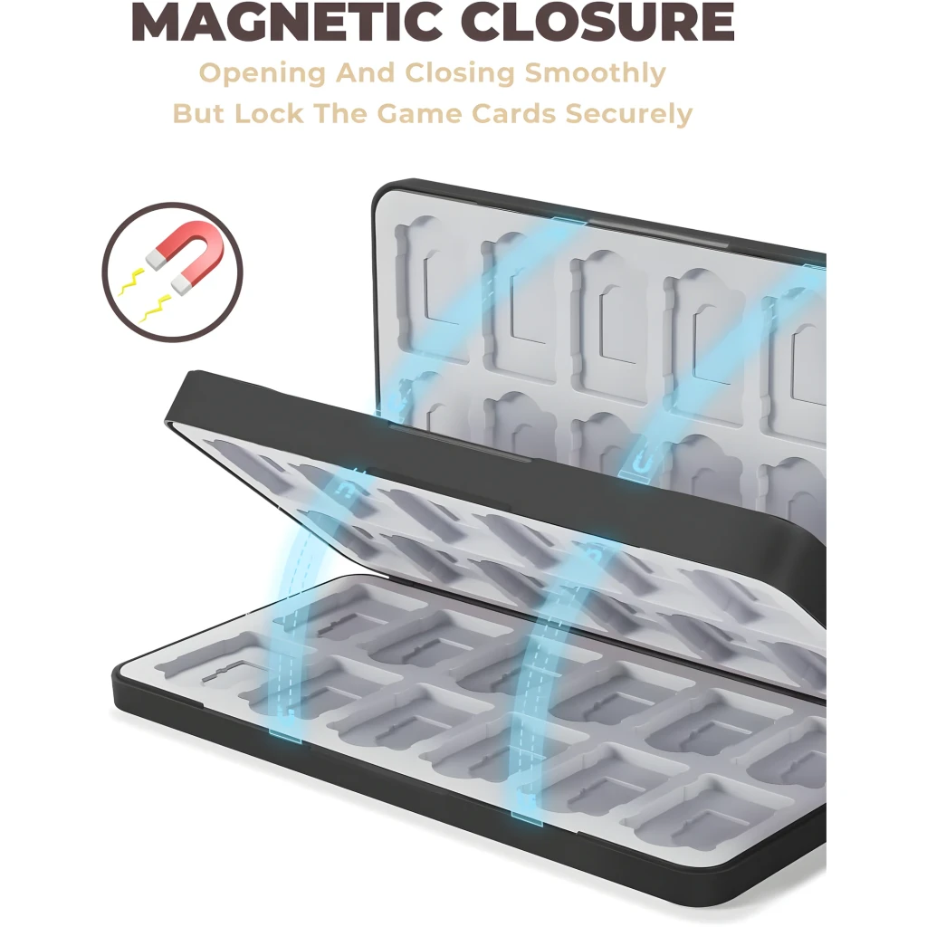 Estuche Funlab Switch Game Storage 24 Card Slots con cierre magnético y bandeja moldeada para 24 tarjetas, apertura suave y sujeción segura