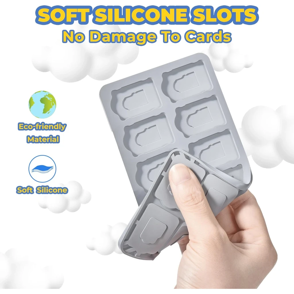 Inserto de silicona suave para Funda FUNLAB Switch Game Storage 48 Card Slots, gris, con ranuras flexibles que protegen y organizan 48 tarjetas de juego
