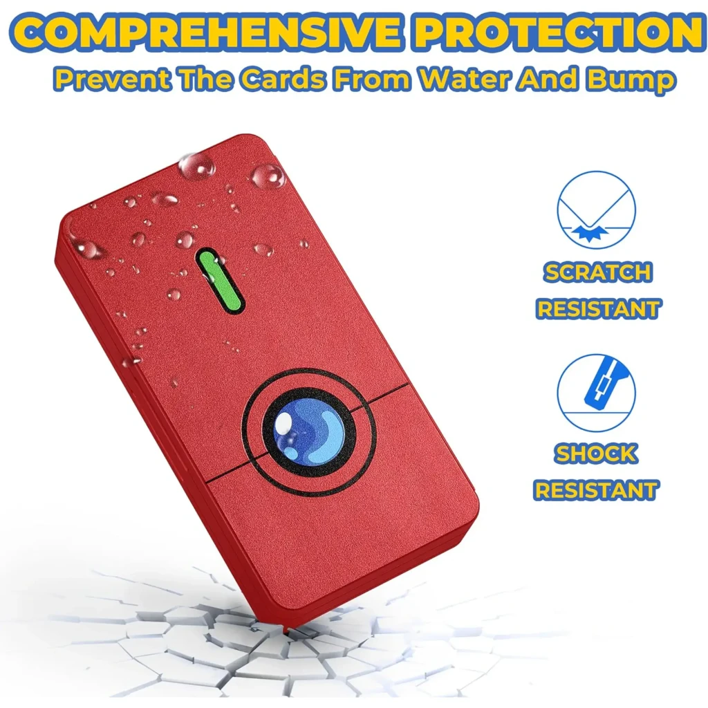 Estuche rojo rígido con diseño tipo Pokébola, resistente al agua, rayones y golpes; cierre seguro y capacidad para 48 tarjetas de juegos Nintendo Switch