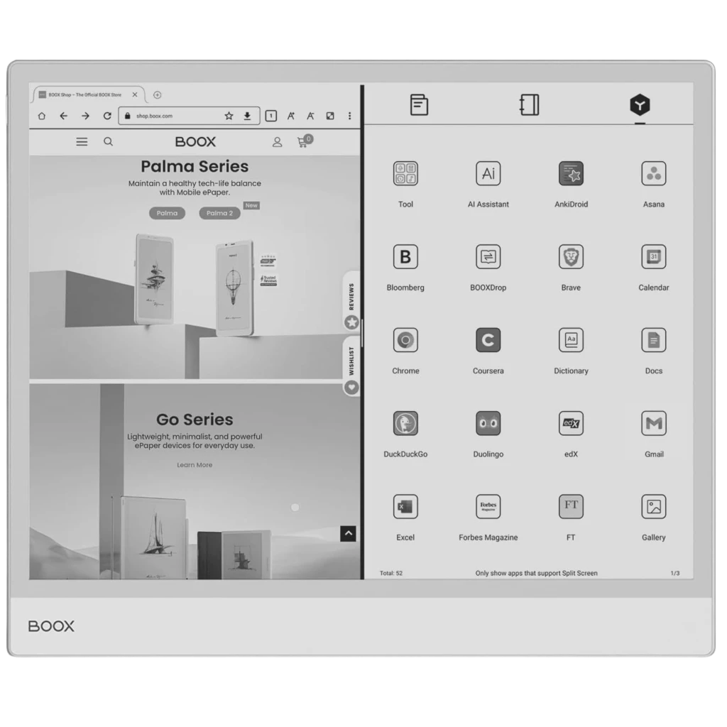 ONYX BOOX Note Max eReader 13,3" 128 GB con pantalla E Ink Carta 1300, doble vista dividida, biseles delgados y barra inferior con logo BOOX
