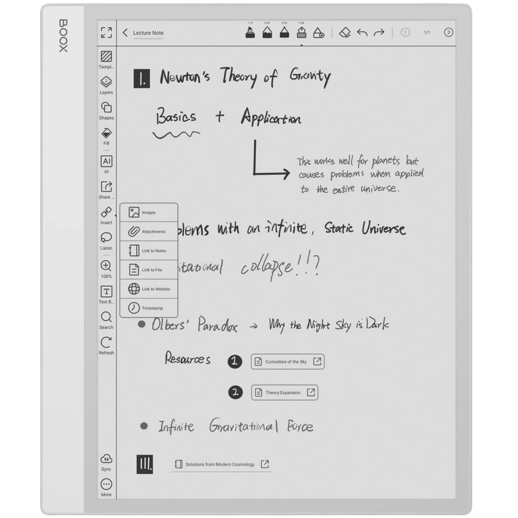 ONYX BOOX Note Max eReader 13,3 pulgadas con pantalla E Ink Carta 1300, bisel blanco, stylus compatible y UI de notas manuscritas en blanco y negro