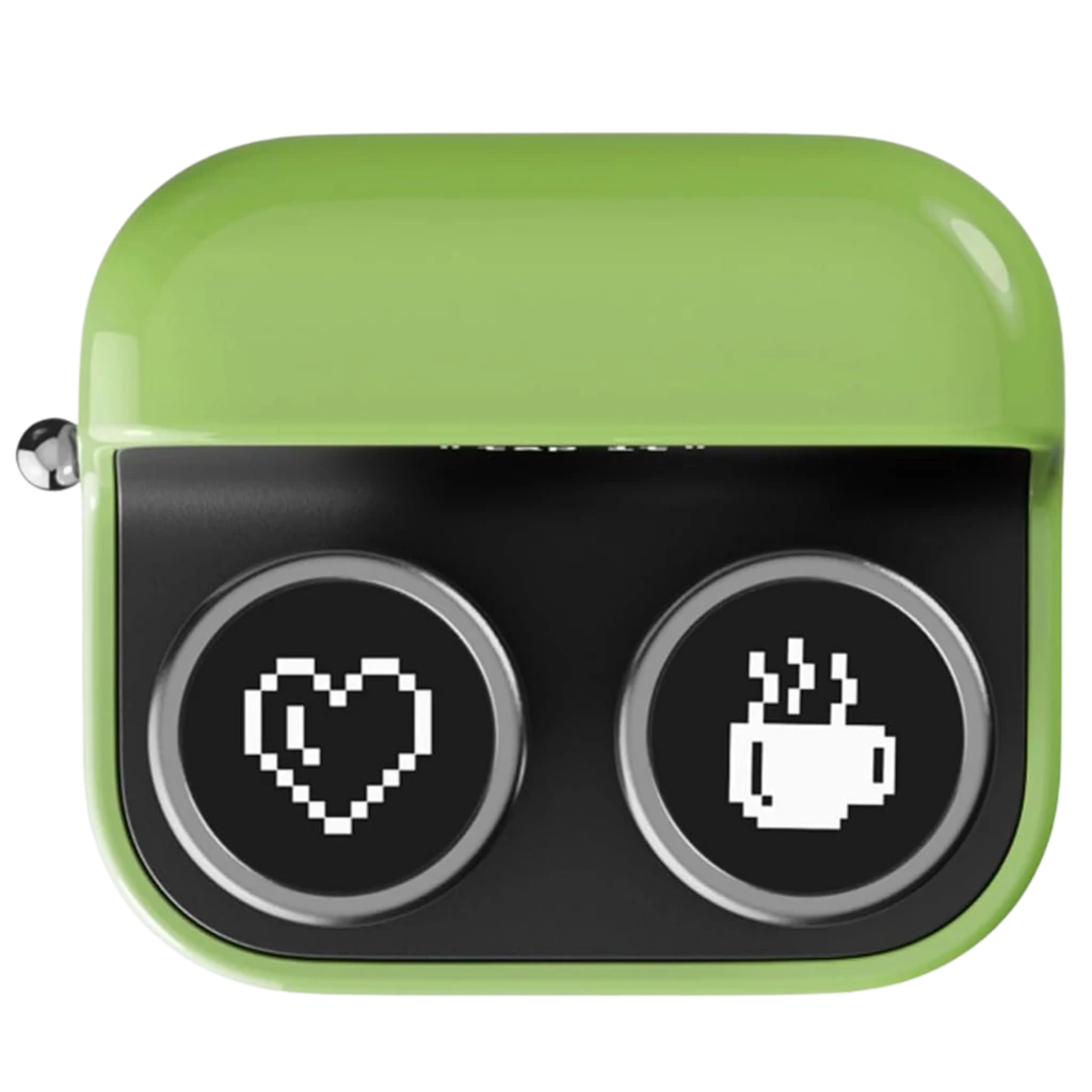Onyx Boox Cargador Inalámbrico para BOOX Tappy Pasapáginas con tapa verde brillante y base negra con dos botones redondos íconos de corazón y taza