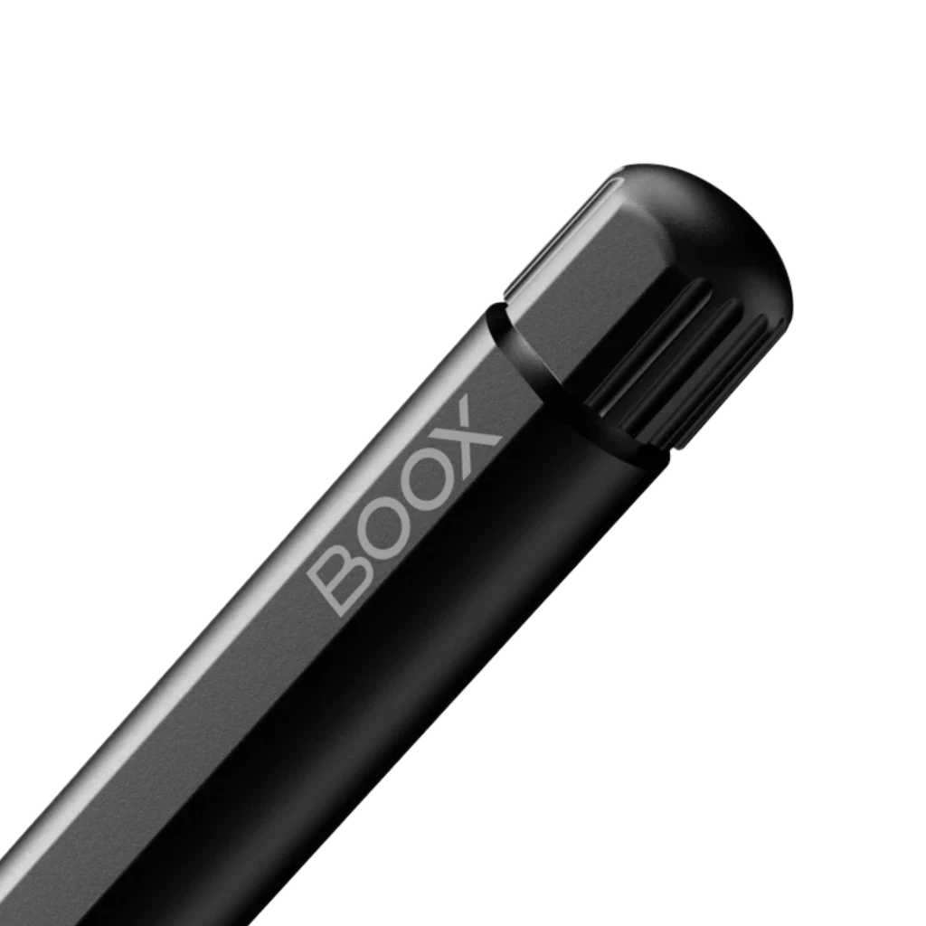 Lápiz táctil negro ONYX BOOX Pen2 Pro con cuerpo metálico mate, punta fina y tapa estriada, diseño elegante para tablets BOOX ePaper