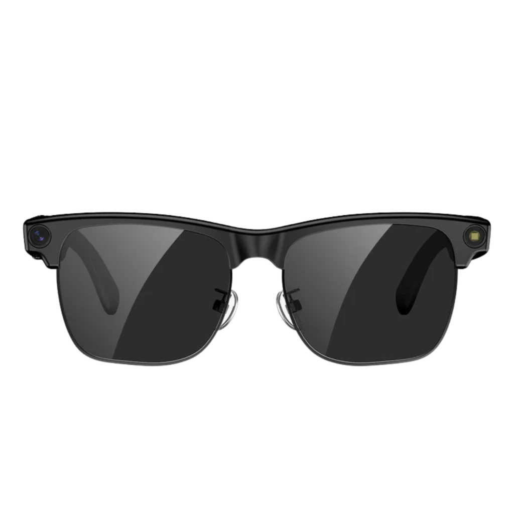 Blackview BV200 AI Gafas Inteligentes Sol con lentes polarizadas negras, montura clásica, cámara 8 MP en esquina, luz LED lateral y diseño resistente