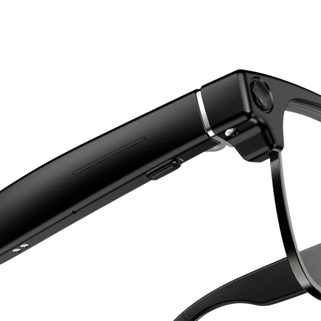 Blackview BV200 Gafas Inteligentes Fotocromáticas Cámara Sony 4K con marco negro, bisagra robusta, botón lateral y lente integrada en la patilla derecha