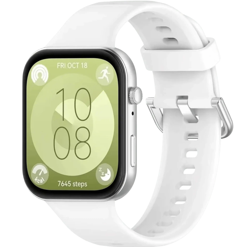 Correa de silicona blanca para Huawei Watch Fit 5 y 5 Pro, textura suave, múltiples perforaciones de ajuste y hebilla metálica plateada, estilo minimalista