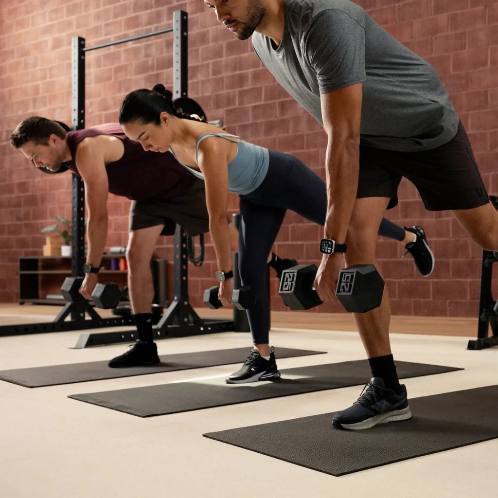 Amazfit Bip Max Smartwatch 2,07" AMOLED plateado en muñeca durante entrenamiento; pantalla rectangular grande, correa silicona, cuerpo metálico, estilo