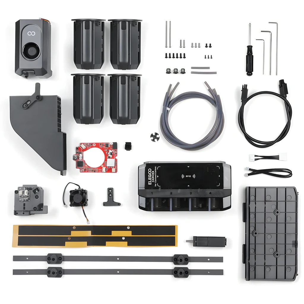 Elegoo Canvas para Centauri Carbon: kit modular con hubs, tubos Bowden, tornillería, cables, panel de control, placas y piezas para 4 colores FDM 500 mm/s