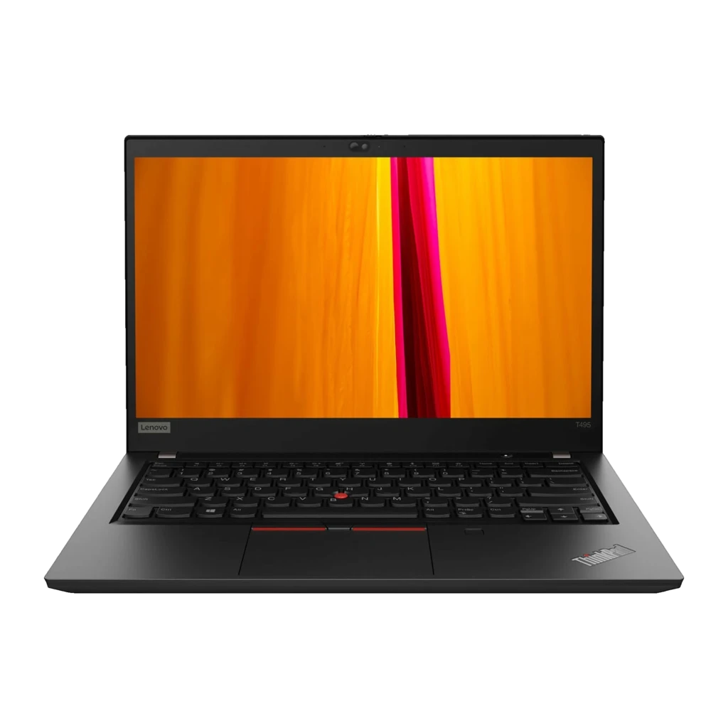 Portátil Lenovo ThinkPad T495 14 pulgadas, chasis negro robusto, teclado QWERTZ con TrackPoint rojo, pantalla sin bordes gruesos, estado renovado buen estado
