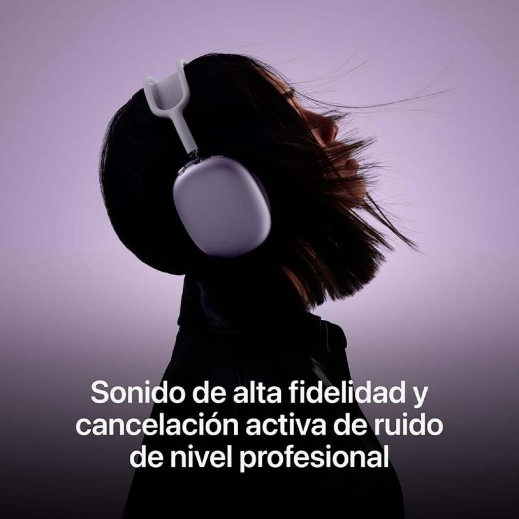 Apple AirPods Max púrpura USB-C renovado premium con diadema acolchada, copas ovaladas de aluminio y diseño elegante; enfoque en cancelación activa de ruido