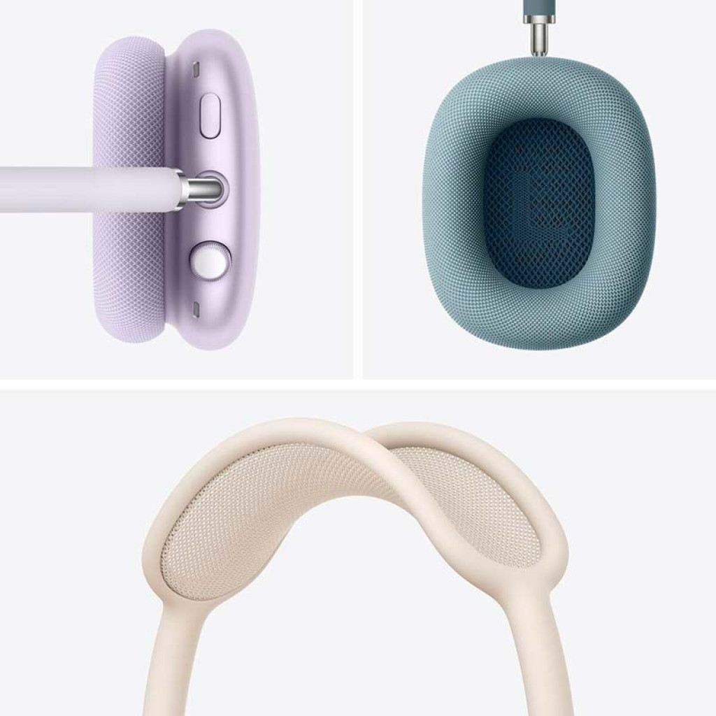 Apple AirPods Max Púrpura USB-C Renovado Estado Premium con almohadillas azul acero, malla transpirable beige y diadema acolchada de diseño elegante