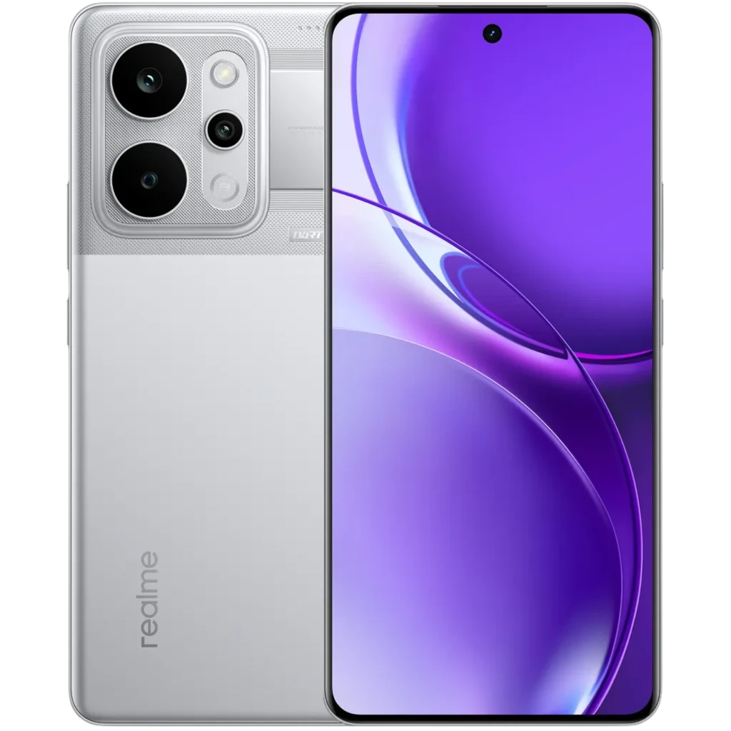 Realme P4 Power 5G 256 GB Plata con pantalla 144 Hz, frontal casi sin bordes y cámara triple trasera grande en módulo rectangular plateado