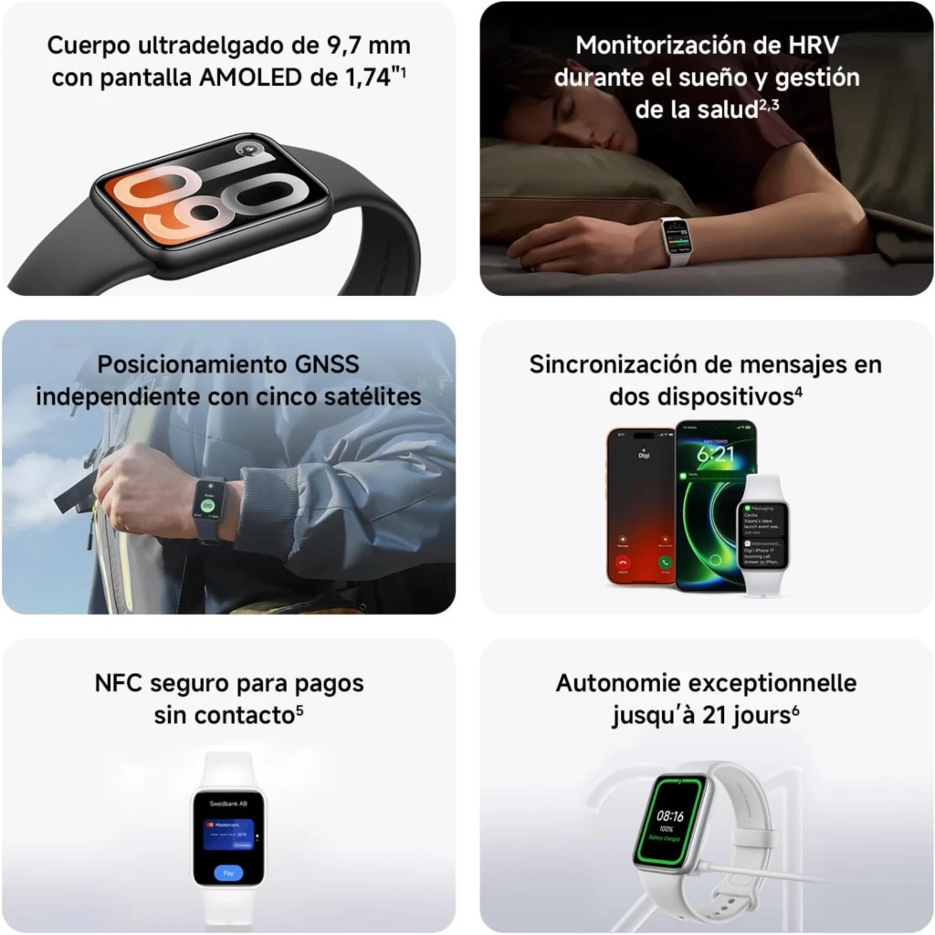Xiaomi Smart Band 10 Pro NFC negra con pantalla AMOLED 1,74, cuerpo 9,7 mm, control HRV, GNSS, pagos sin contacto, mensajes en dos dispositivos y 5 ATM
