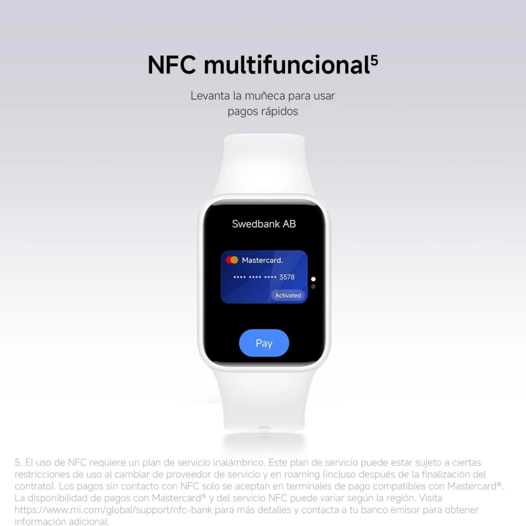 Xiaomi Smart Band 10 Pro NFC negra con pantalla AMOLED 1,74, tarjeta Mastercard en pantalla y botón Pay, correa blanca, resistente 5 ATM