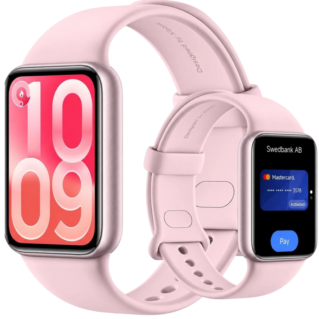 Xiaomi Smart Band 10 Pro NFC en rosa con pantalla AMOLED 1,74 pulgada, caja metálica rosa, correa de silicona, bordes curvos y pago sin contacto en pantalla