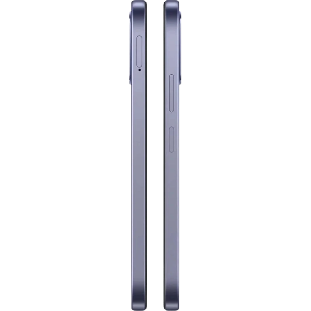 Lateral del OPPO A6X 5G negro con marco delgado, botones de volumen y encendido visibles, diseño recto y perfil delgado de 256 GB, 8 GB RAM, 6100 mAh