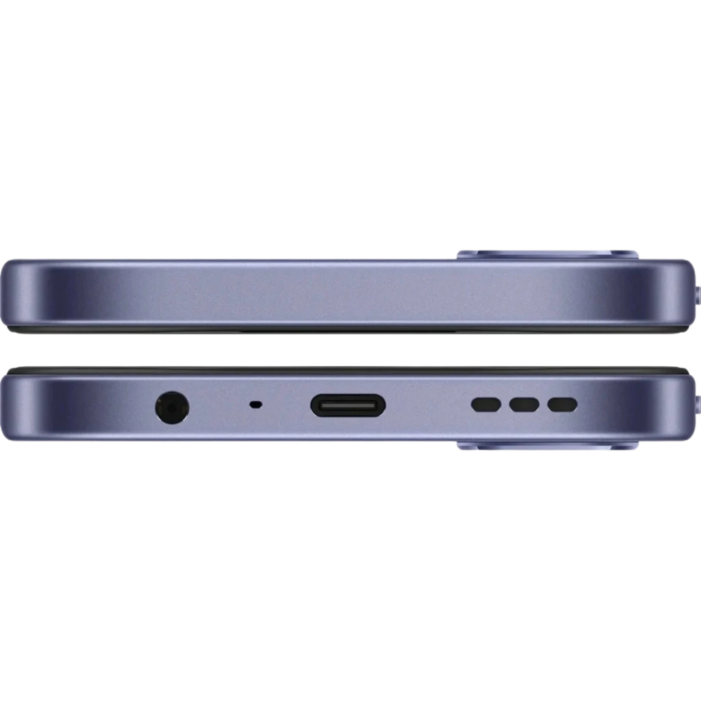 Bordes del OPPO A6X 5G en negro con puerto USB-C, jack 3.5 mm, micrófono y altavoces; módulo de cámara sobresaliente y acabado mate elegante
