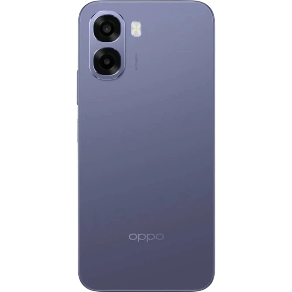 OPPO A6X 5G negro con tapa trasera mate, doble cámara trasera vertical con anillos grandes y flash LED cuadrado, logo OPPO inferior discreto