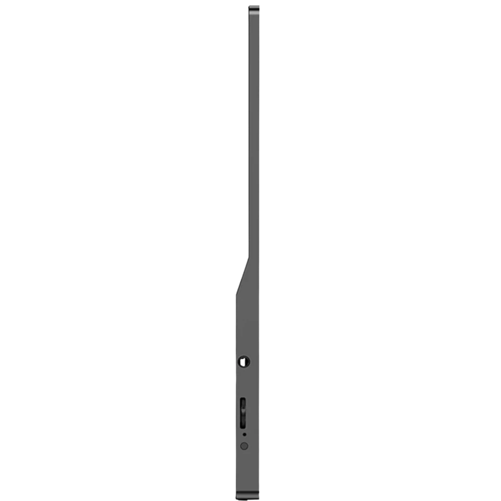 Perfil lateral del Uperfect USetup E7 Monitor Portátil 15.6 pulgadas Full HD táctil, chasis ultradelgado en color negro con puertos laterales visibles