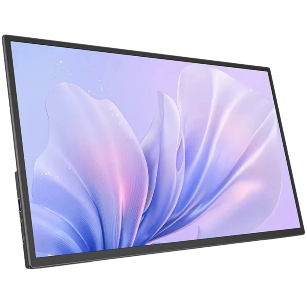 Uperfect UMax21 Monitor 21,5" Full HD táctil IPS 120 Hz con biseles delgados, panel brillante y colores suaves en tonos lila y azul sobre pantalla amplia