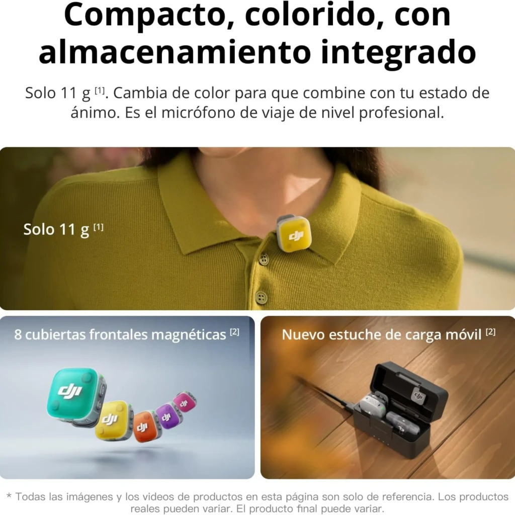 DJI Mic Mini 2 1 TX + 1 RX micrófono inalámbrico compacto con clip magnético, cubiertas frontales de colores, 11 g y estuche de carga móvil integrado