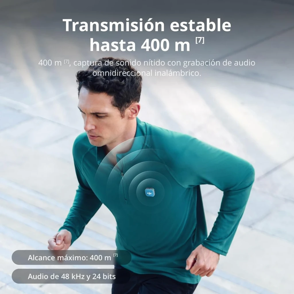 DJI Mic Mini 2 1 TX + 1 RX micrófono inalámbrico compacto; clip en la prenda, alcance 400 m, audio omnidireccional 48 kHz 24 bits, ideal para uso en
