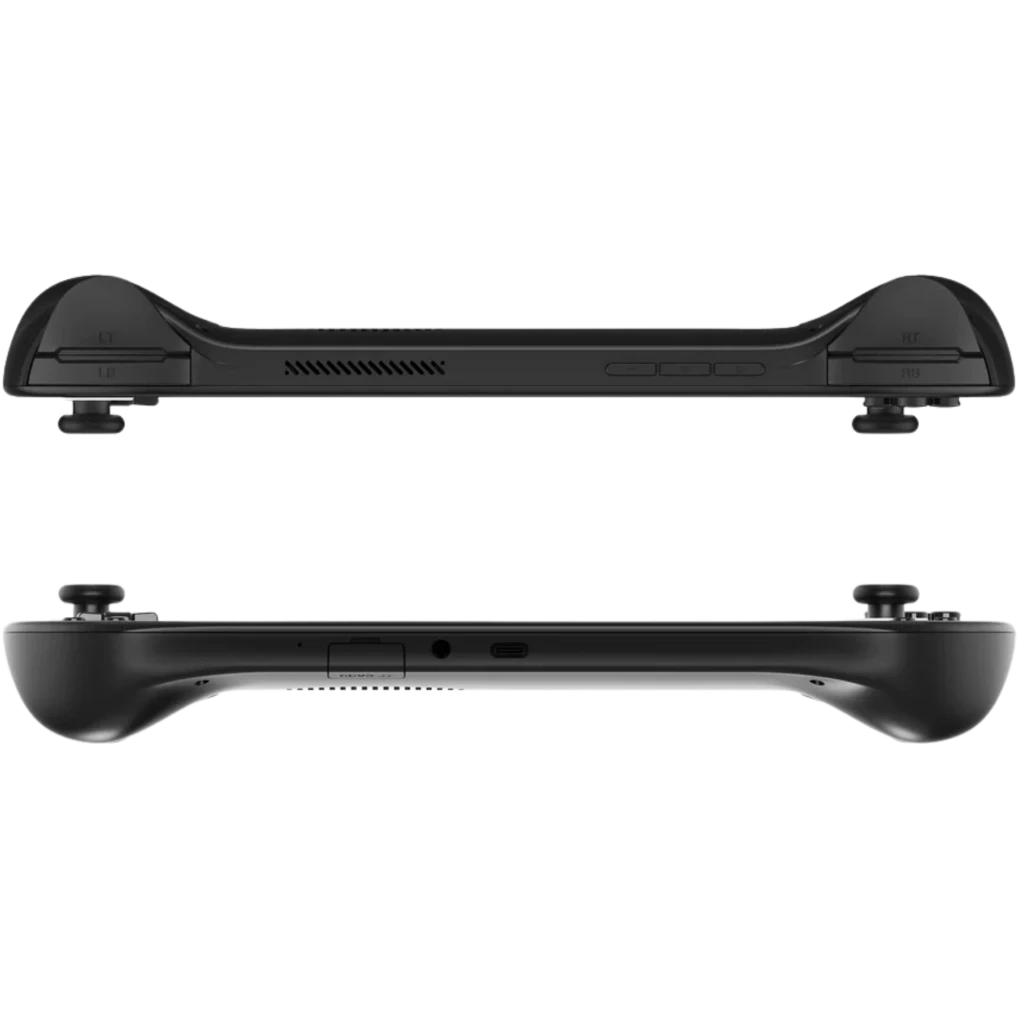 Mangmi Pocket Max 7 pulgadas AMOLED negro, consola portátil con joysticks analógicos, botones laterales, rejilla de ventilación y puerto USB-C central