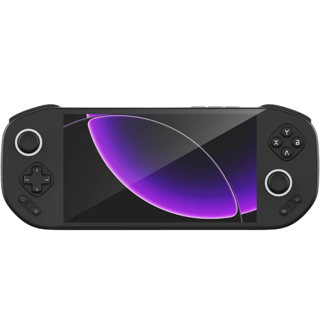 Mangmi Pocket Max 7 AMOLED preto, console portátil com tela ampla, botões ABXY, direcional em cruz, dois analógicos e acabamento fosco elegante