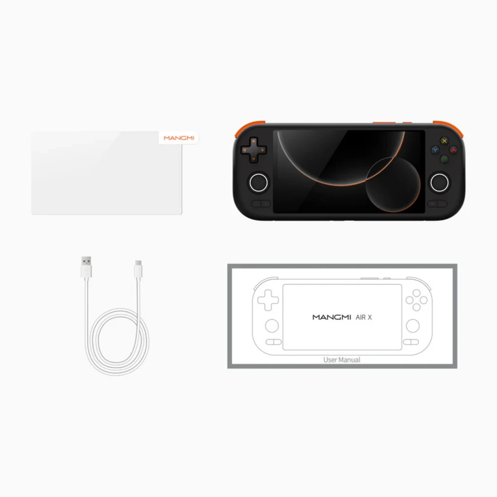 Mangmi Pocket Air X 5,5 pulgadas negro con mandos integrados, Android 14, 4 GB RAM y 64 GB; incluye cable USB y manual en la caja