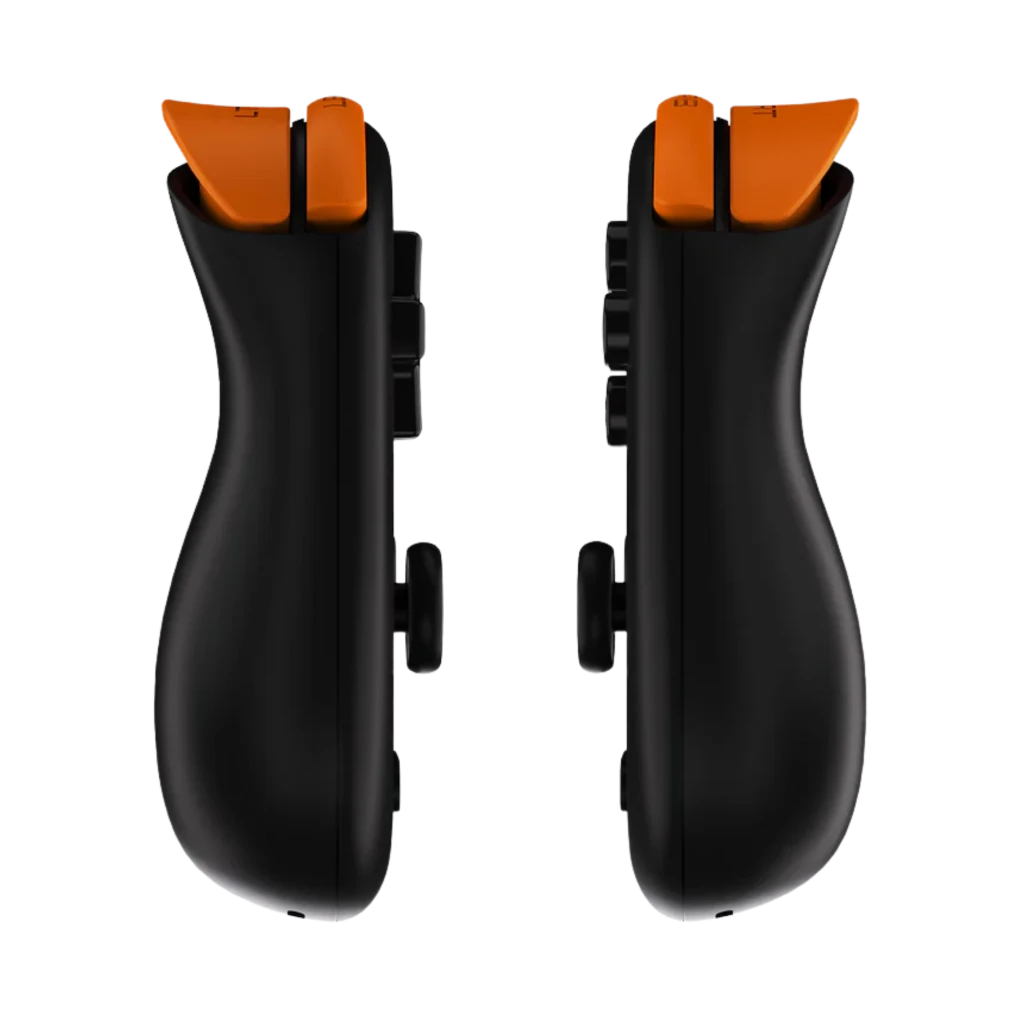 Mangos laterales negros con gatillos naranjas y botones, diseño ergonómico para Mangmi Pocket Air X 5,5 pulgadas Android 14 4GB 64GB Negro