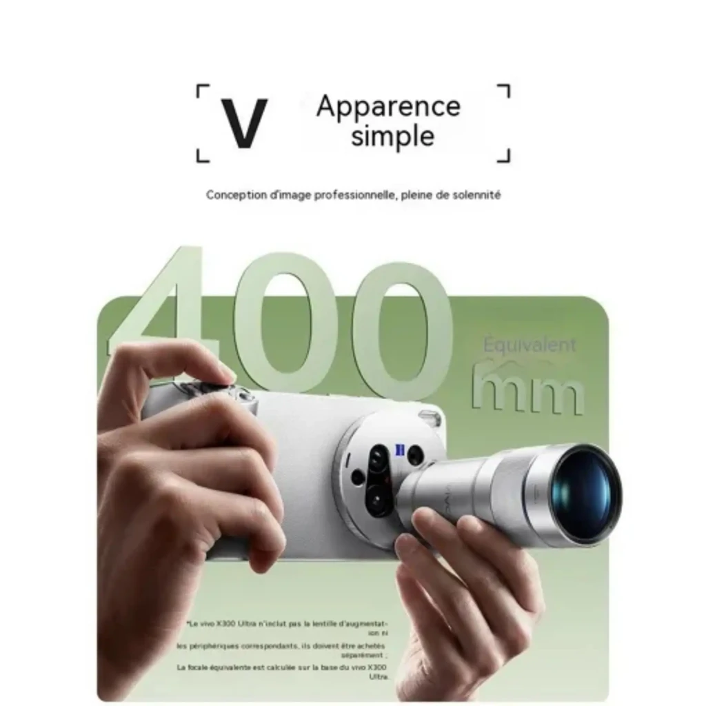 Vivo X300 Ultra 5G verde con módulo ZEISS: gran lente teleobjetivo 400 mm equivalente, cámara 200 MP, acabado premium y diseño minimalista en la trasera