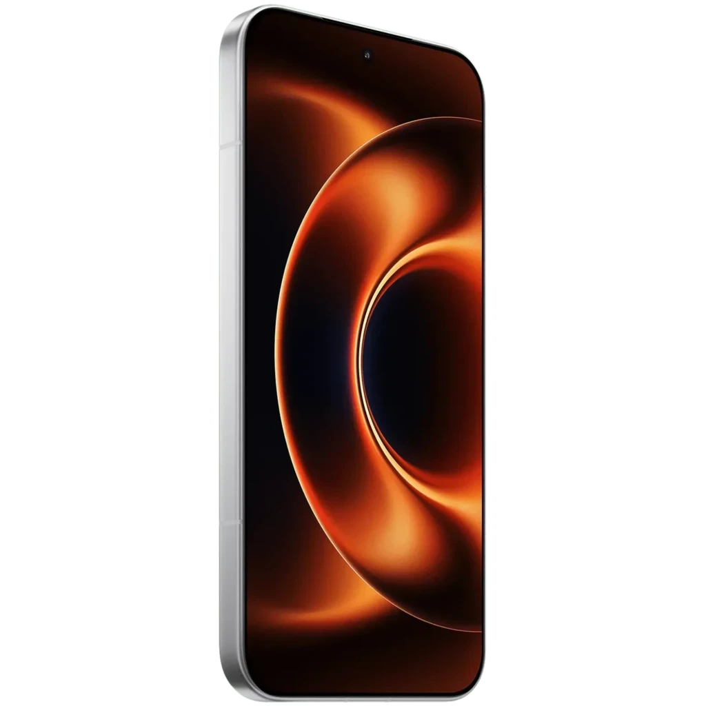 Xiaomi 17 Ultra blanco con pantalla curva brillante, bordes metálicos y cámara frontal perforada; diseño premium delantera, parte del kit de fotografía