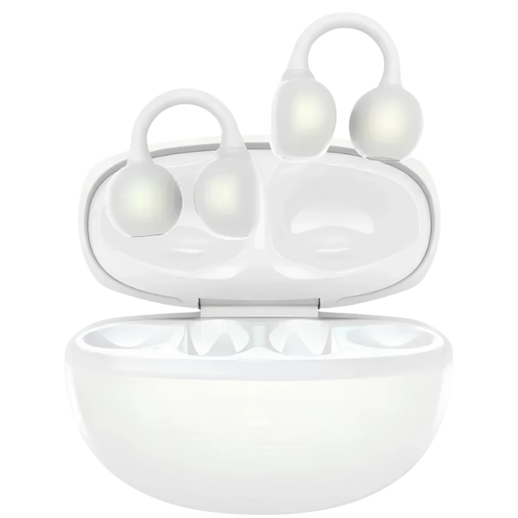 Black Shark C3 Blanco Auriculares Bluetooth Open Ear con estuche compacto blanco, diseño ergonómico de gancho, luces LED suaves y acabado brillante