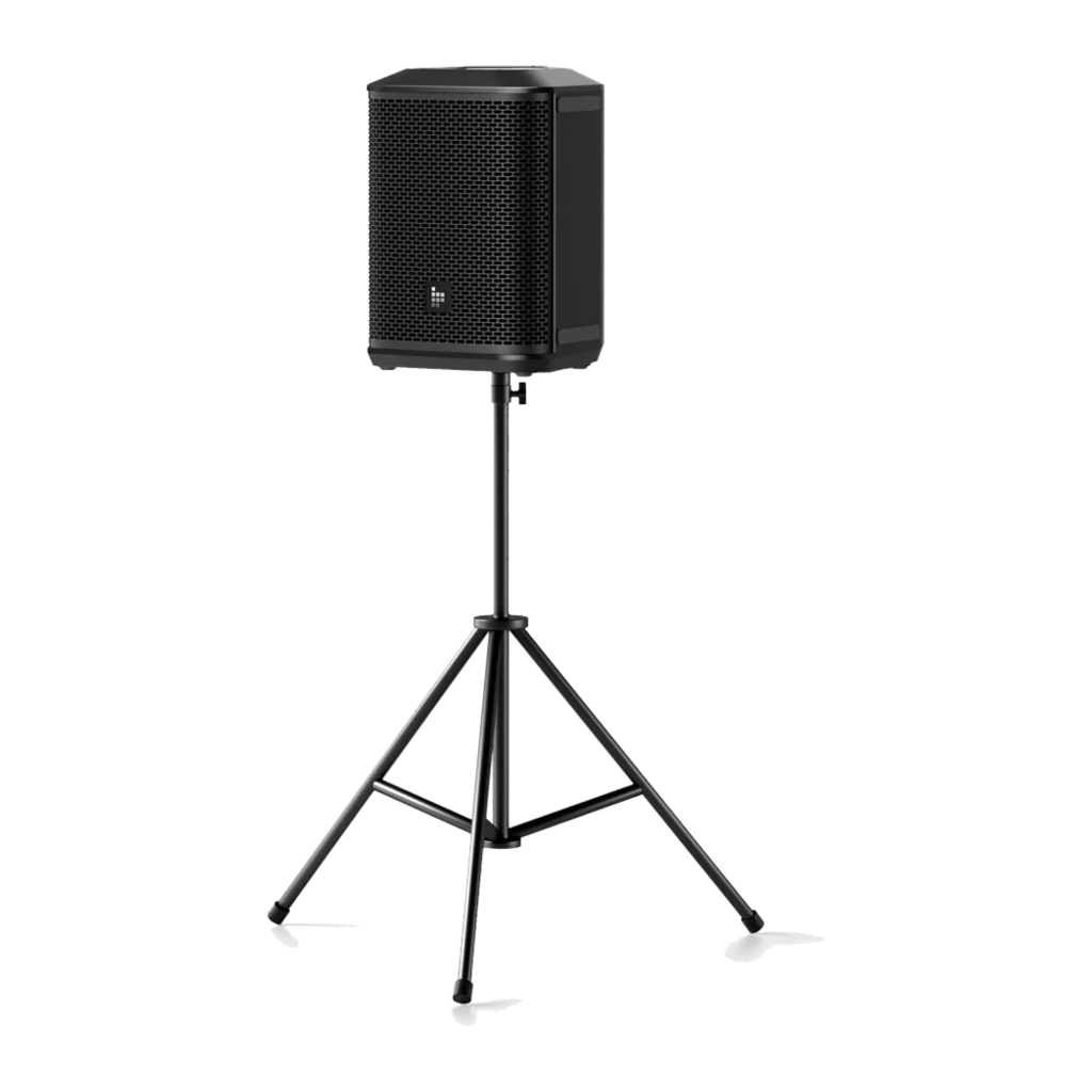 Altavoz PA Tronsmart Hytune S1 negro sobre trípode, rejilla metálica frontal, formato columna compacta, controles laterales, diseño robusto para escenarios