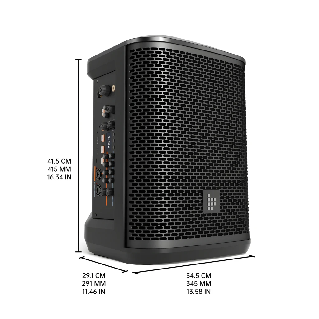 Altavoz PA Tronsmart Hytune S1 200W portátil, rejilla metálica negra, panel lateral con controles, puertos XLR/TRS, Bluetooth, 41.5×34.5×29.1 cm
