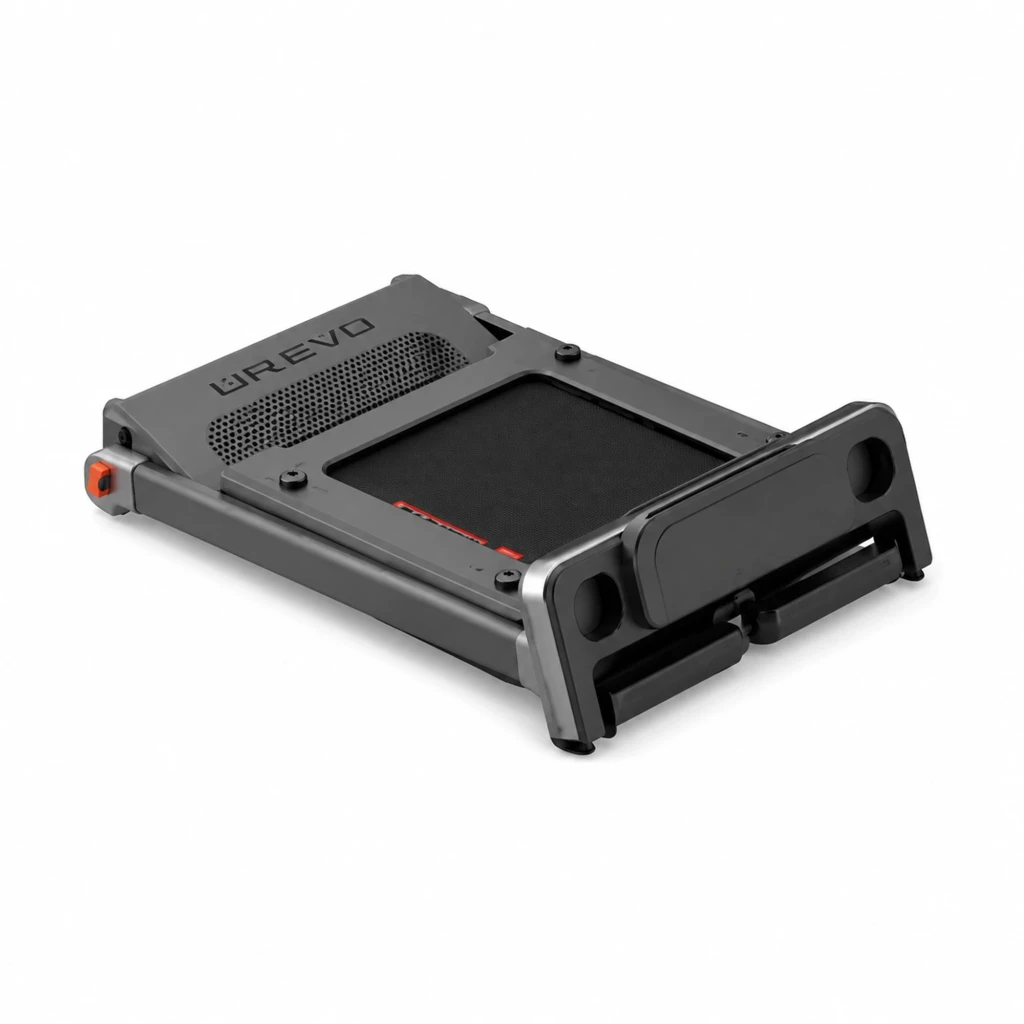 Cinta de correr Kingsmith WalkingPad G2 Plus Plegable 551,6W compacta, plegable, plataforma negra con laterales grises, rejilla de ventilación y ruedas