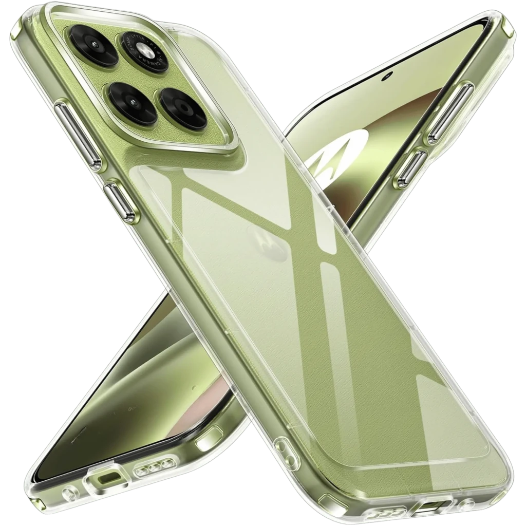 Funda de silicona Reinforced Motorola Moto G87 transparente con bordes reforzados, protección anticaídas, esquinas acolchadas y recortes precisos para