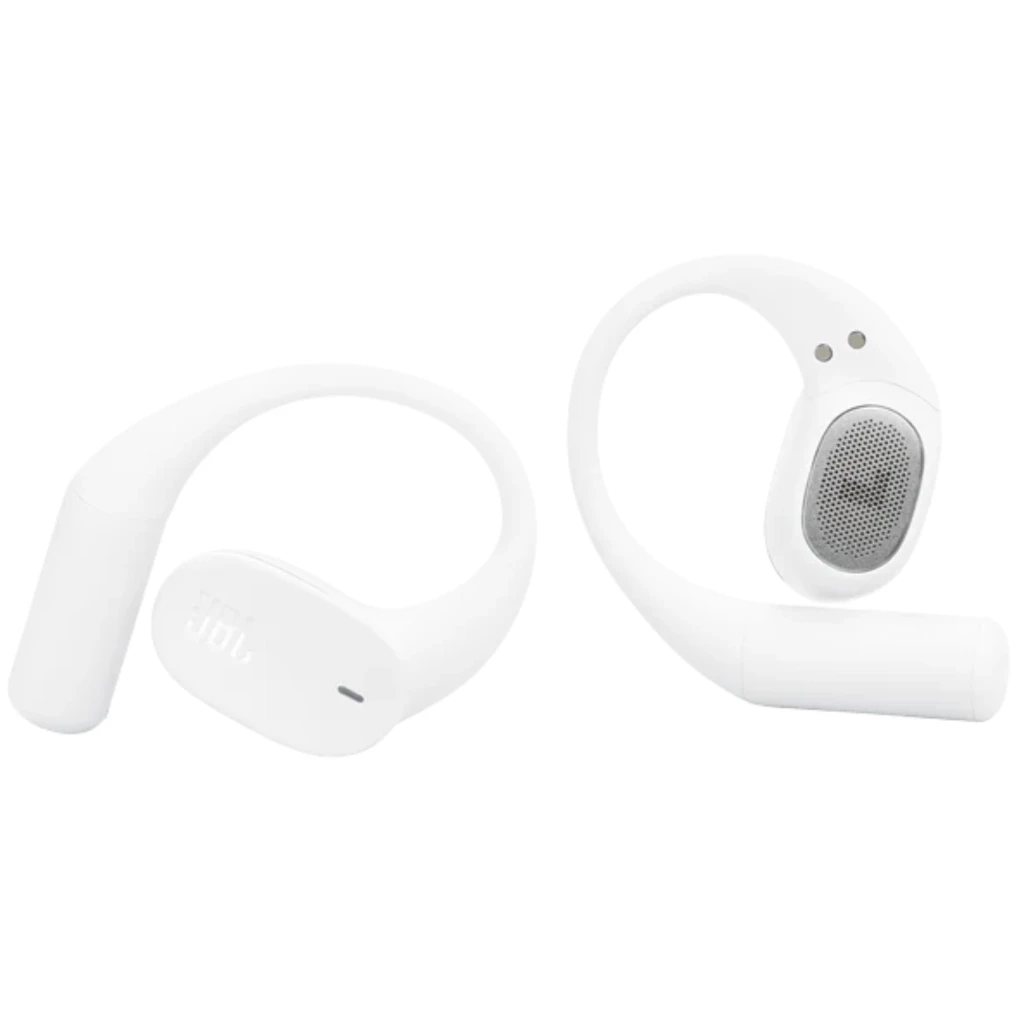 JBL Sense Lite Inalámbricos IP54 32 h Blanco auriculares open-ear blancos con ganchos ergonómicos, rejilla gris y estuche cilíndrico compacto