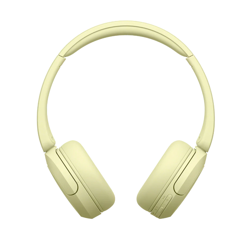 Sony WH-CH520 Amarillo con diadema acolchada, auriculares on-ear plegables, controles laterales y acabado mate en tono amarillo suave