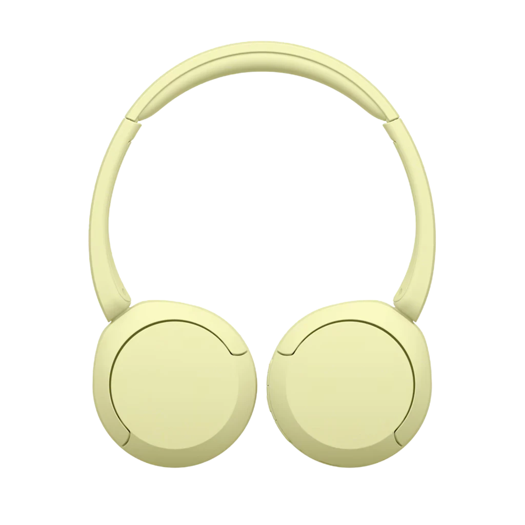 Auriculares Sony WH-CH520 Amarillo con diseño on-ear, diadema acolchada y copas redondas lisas. Acabado mate uniforme en tono amarillo claro.