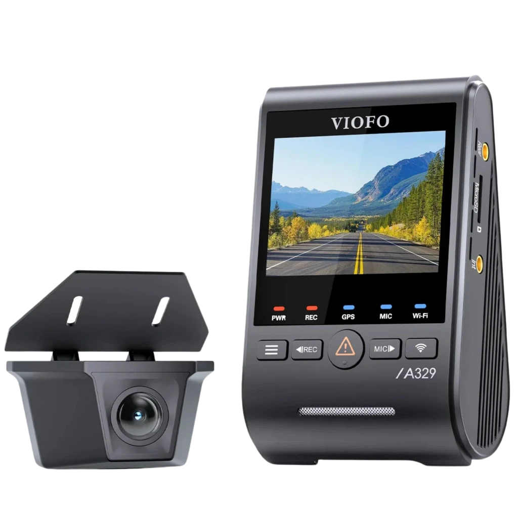 VIOFO A329SW 2CH Dashcam 4K+2K con cámara frontal y trasera, pantalla LCD a color, GPS, WiFi 6, lente 140°, visión nocturna HDR, ranuras microSD y puertos
