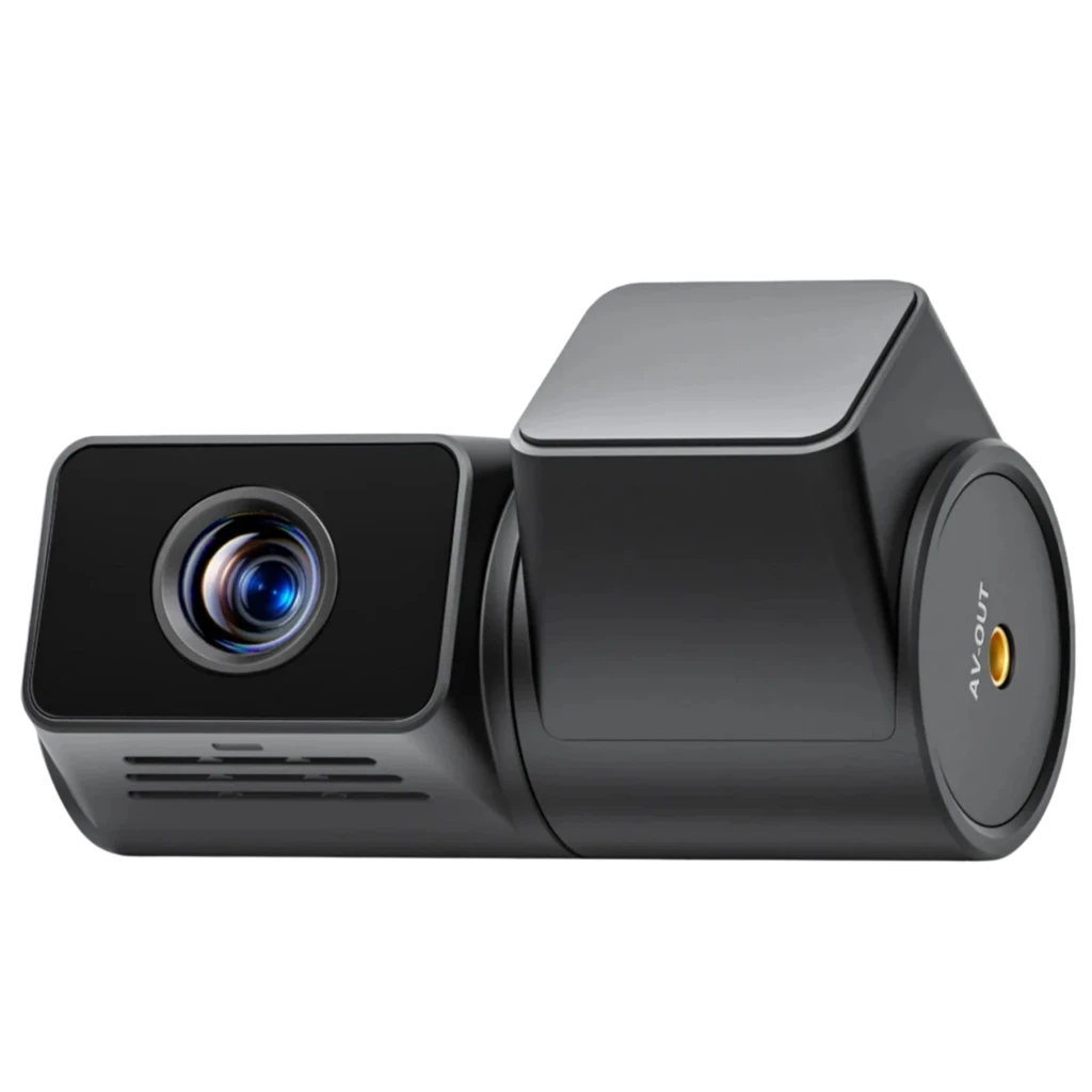 VIOFO RTC420 teleobjetivo compacto en negro con lente frontal grande, cuerpo angular y puerto AV/OUT lateral; diseño aerodinámico para dashcam 2K HDR Zoom 4x
