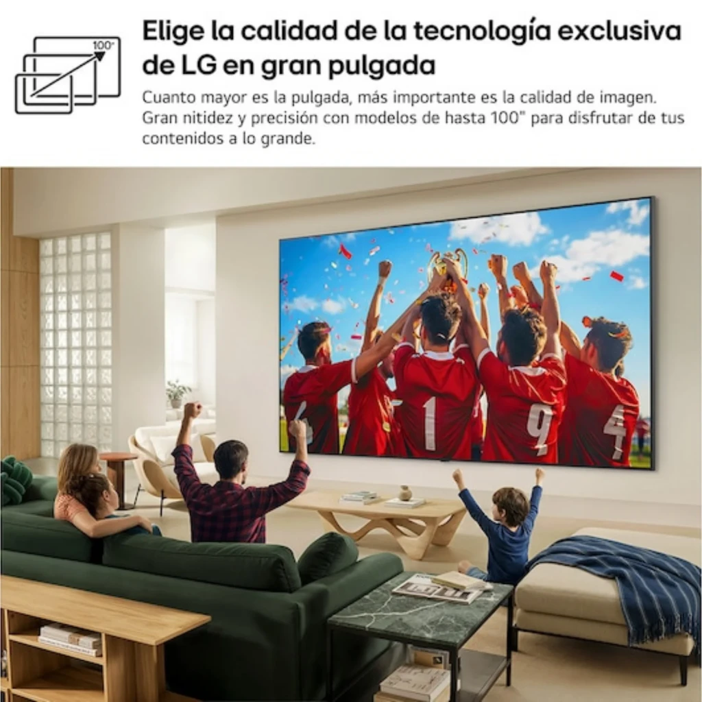 LG 50QNED86B6B Smart TV QNED MiniLED 50 pulgadas 4K α8 AI Gen3 en color negro con biseles finos, pantalla grande y soporte de pared en salón moderno