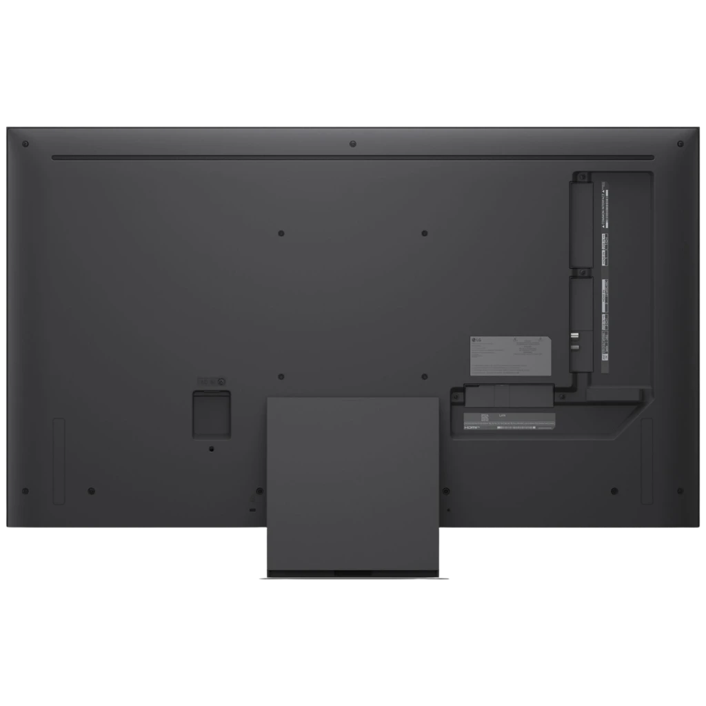 Parte trasera del LG 50QNED86B6B Smart TV QNED MiniLED 50 4K α8 AI Gen3 en negro con soporte central, panel liso y puertos laterales organizados